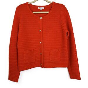 Nanette Lepore Women's Cable Knit Pocket Cardigan Buttons Front Pockets Orange